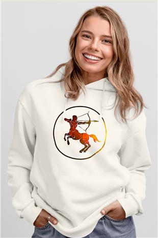 Yay Burcu Baskılı Beyaz Unisex Hoodie
