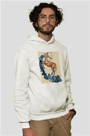 Yay Burcu Baskılı Beyaz Unisex Hoodie