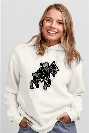Yay Burcu Baskılı Beyaz Unisex Hoodie