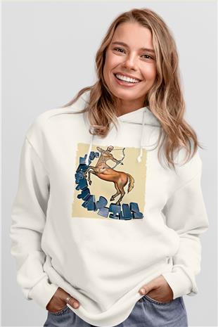 Yay Burcu Baskılı Beyaz Unisex Hoodie