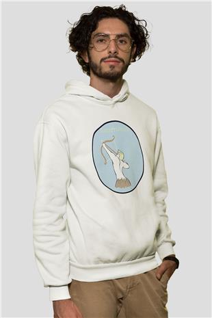 Yay Burcu Baskılı Beyaz Unisex Hoodie