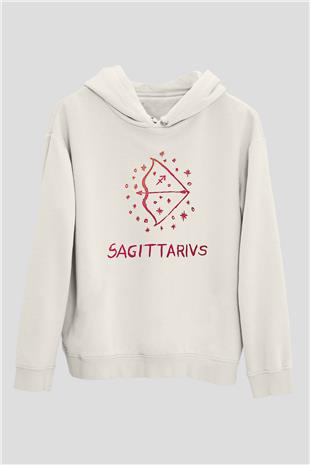 Yay Burcu Baskılı Beyaz Unisex Hoodie