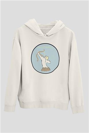 Yay Burcu Baskılı Beyaz Unisex Hoodie