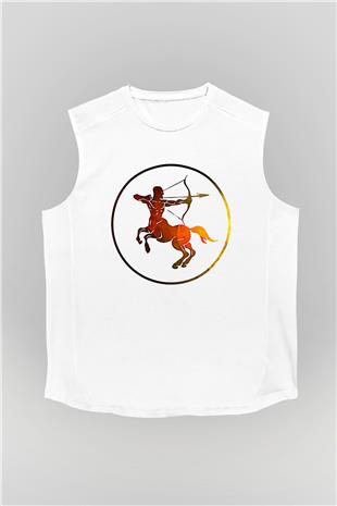 Yay Burcu Baskılı Beyaz Unisex Kolsuz Tişört - Tshirt