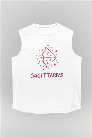 Yay Burcu Baskılı Beyaz Unisex Kolsuz Tişört - Tshirt