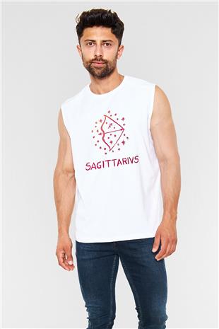 Yay Burcu Baskılı Beyaz Unisex Kolsuz Tişört - Tshirt
