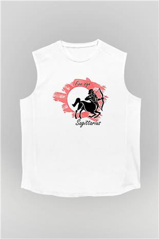 Yay Burcu Baskılı Beyaz Unisex Kolsuz Tişört - Tshirt