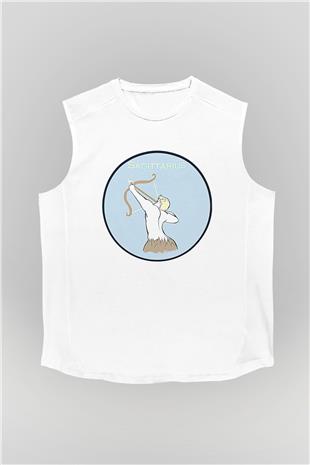 Yay Burcu Baskılı Beyaz Unisex Kolsuz Tişört - Tshirt