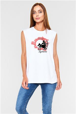 Yay Burcu Baskılı Beyaz Unisex Kolsuz Tişört - Tshirt