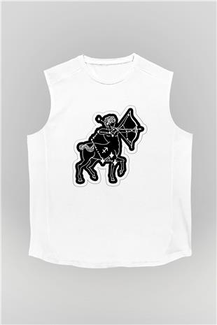 Yay Burcu Baskılı Beyaz Unisex Kolsuz Tişört - Tshirt