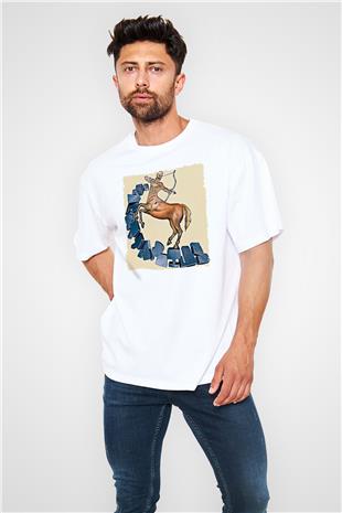 Yay Burcu Baskılı Beyaz Unisex Oversize Tişört - Tshirt