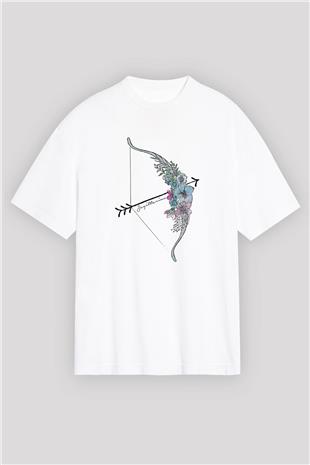 Yay Burcu Baskılı Beyaz Unisex Oversize Tişört - Tshirt