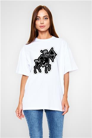 Yay Burcu Baskılı Beyaz Unisex Oversize Tişört - Tshirt