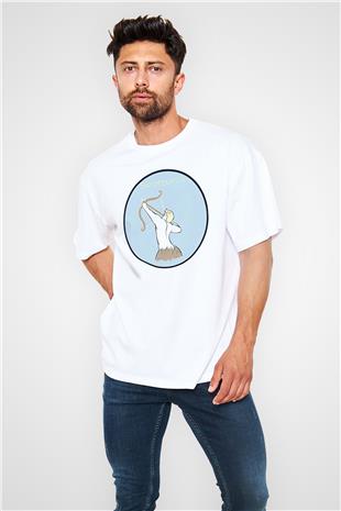 Yay Burcu Baskılı Beyaz Unisex Oversize Tişört - Tshirt
