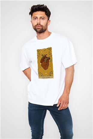 Yay Burcu Baskılı Beyaz Unisex Oversize Tişört - Tshirt