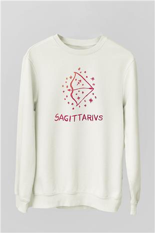 Yay Burcu Baskılı Beyaz Unisex Sweatshirt