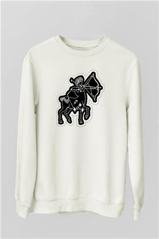 Yay Burcu Baskılı Beyaz Unisex Sweatshirt