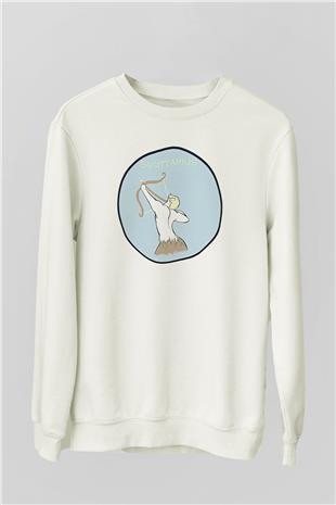 Yay Burcu Baskılı Beyaz Unisex Sweatshirt