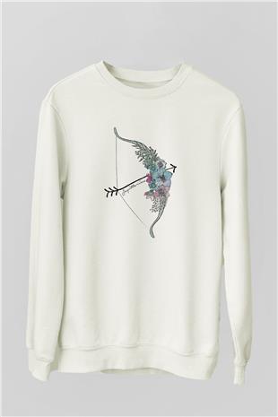 Yay Burcu Baskılı Beyaz Unisex Sweatshirt