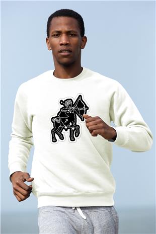 Yay Burcu Baskılı Beyaz Unisex Sweatshirt