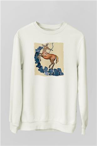 Yay Burcu Baskılı Beyaz Unisex Sweatshirt