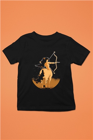 Yay Burcu Baskılı Unisex Siyah Çocuk Tişört - Tshirt