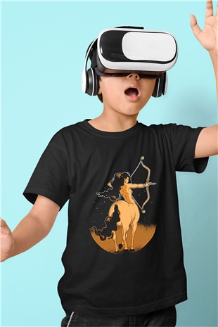 Yay Burcu Baskılı Unisex Siyah Çocuk Tişört - Tshirt