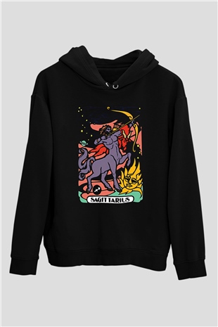 Yay Burcu Baskılı Unisex Siyah Hoodie