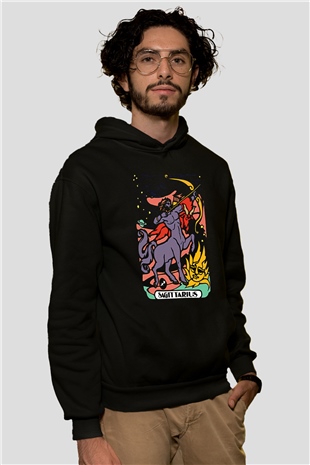 Yay Burcu Baskılı Unisex Siyah Hoodie