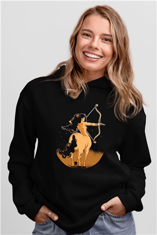 Yay Burcu Baskılı Unisex Siyah Hoodie