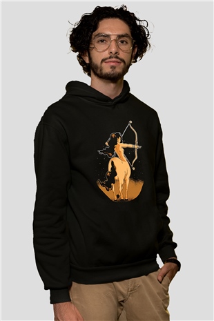 Yay Burcu Baskılı Unisex Siyah Hoodie