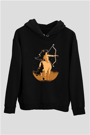 Yay Burcu Baskılı Unisex Siyah Hoodie