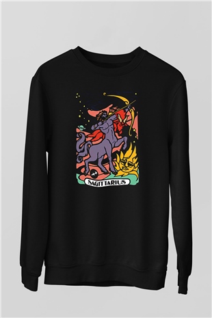 Yay Burcu Baskılı Unisex Siyah Sweatshirt