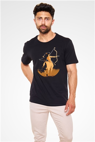 Yay Burcu Baskılı Unisex Siyah Tişört - Tshirt