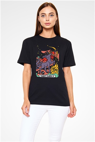 Yay Burcu Baskılı Unisex Siyah Tişört - Tshirt