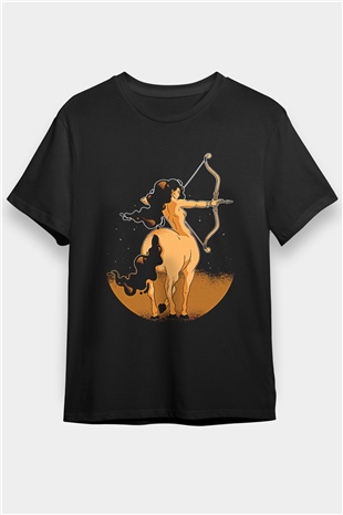 Yay Burcu Baskılı Unisex Siyah Tişört - Tshirt