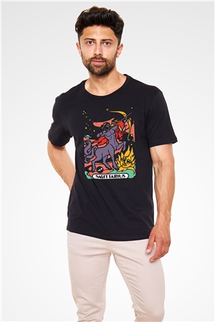 Yay Burcu Baskılı Unisex Siyah Tişört - Tshirt