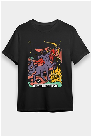 Yay Burcu Baskılı Unisex Siyah Tişört - Tshirt