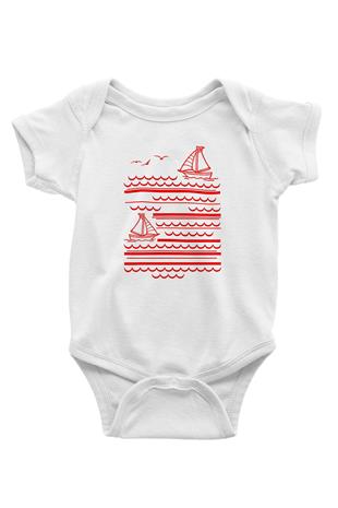Yelken Baskılı Beyaz Bebek Body - Zıbın