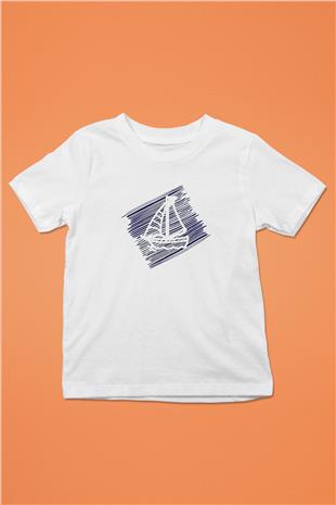 Yelken Baskılı Unisex Beyaz Çocuk Tişört - Tshirt