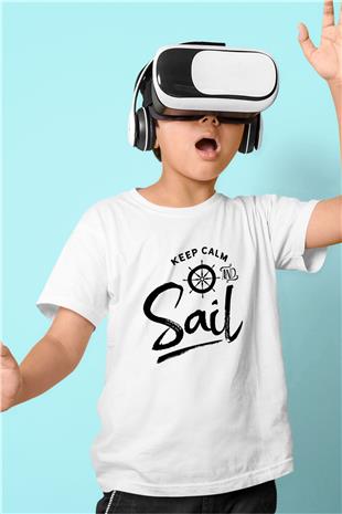 Yelken Baskılı Unisex Beyaz Çocuk Tişört - Tshirt