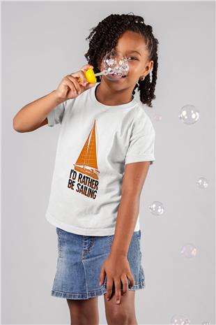 Yelken Baskılı Unisex Beyaz Çocuk Tişört - Tshirt