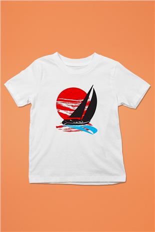 Yelken Baskılı Unisex Beyaz Çocuk Tişört - Tshirt