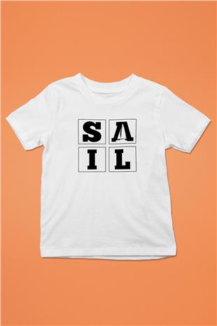 Yelken Baskılı Unisex Beyaz Çocuk Tişört - Tshirt