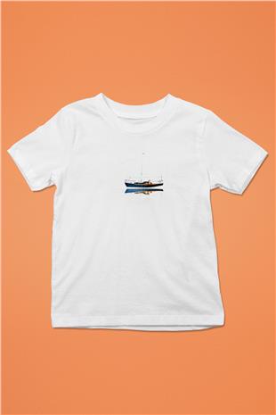 Yelken Baskılı Unisex Beyaz Çocuk Tişört - Tshirt