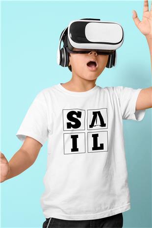 Yelken Baskılı Unisex Beyaz Çocuk Tişört - Tshirt