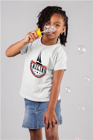 Yelken Baskılı Unisex Beyaz Çocuk Tişört - Tshirt