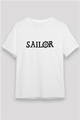 Yelken Baskılı Unisex Beyaz Tişört - Tshirt
