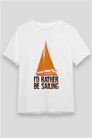 Yelken Baskılı Unisex Beyaz Tişört - Tshirt