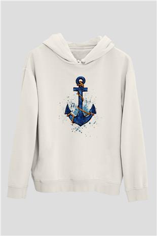Yelken Baskılı Unisex Ekru Hoodie